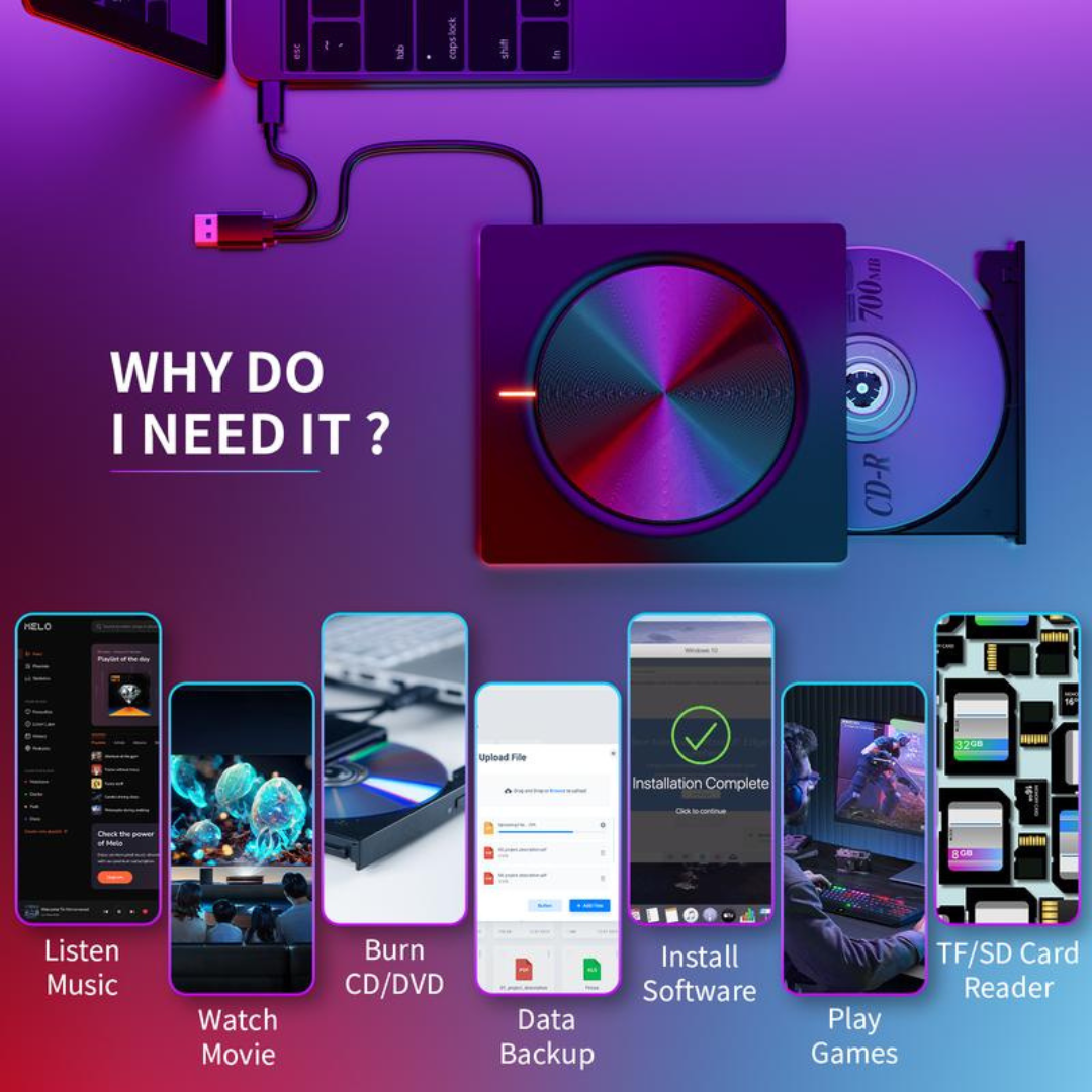 External Laptop DVD Player USB C 3.0 Portable CD Burner